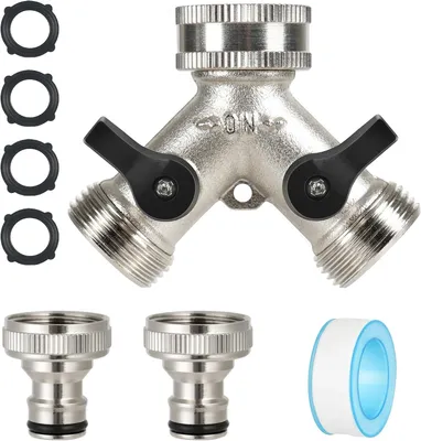 Produktbild von 2-Wege-Wasserverteiler, 3/4 Zoll, Y-Verteiler für Zuhrschläuche von Waschmaschine und Geschirrspüler, Gartenschlauchverteiler mit separatem Schalter