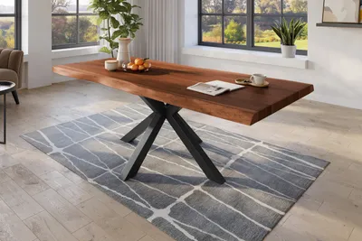 Produktbild von Baumkantentisch 240 x 120 cm Esstisch massiv Akazie Nussbaum Spider-Gestell Schwarz TITAN