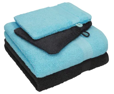 Immagine prodotto di Set di 4 pezzi Betz HAPPY Pack 100% cotone 2 asciugamani e 2 salviette, colore: grigio grafite - turchese