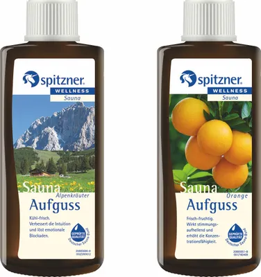 Produktbild von Spitzner 2 Düfte Alpenkräuter und Orange Vorteilspack Saunaaufguss mit je 190 ml