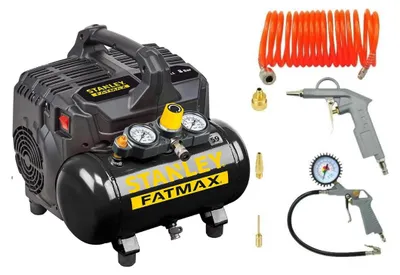 Produktbild von Stanley Luftkompressor 8 Bar 6L FATMAX mit Druckluftwerkzeug Set - Kompressor mit Reifenfüller, Ausblaspistole und Spiralschlauch 5 m - Ölfrei