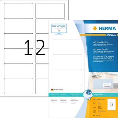 Produktbild von HERMA 10776, Gestanztes Etikett, 8,89 cm, 4,66 cm, 12 Stück(e)