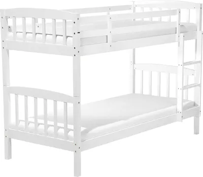 Produktbild von BELIANI Hochbett Weiß Kiefernholz 90 x 200 cm Etagenbett mit Leiter und 2 Lattenrosten Modern Schlafzimmer Ausstattung