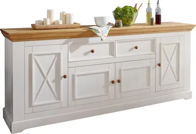 Produktbild von Sideboard "WZ-0133" aus Kiefer massiv in weiß mit einer Schublade und 4 Türen. Abmessungen (BxHxT) 209x82x42 cm