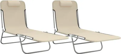 Produktbild von vidaXL Sonnenliegen Klappbar 2 Stk. Creme Textilene und Stahl