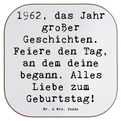 Produktbild von Mr. & Mrs. Panda Untersetzer für Gläser Spruch 1962 Geburtstag - Weiß - Geschenk, Tasse, Holzuntersetzer, Coaster, Alles Liebe zum, einzigartig, Freude schenken, Alter