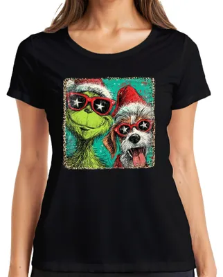 Obrázek produktu pro Vánoční Grinch Dog Sunglasses Vtipný dárek Retro dámské tričko, černá, XL
