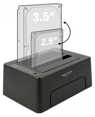 Image de DeLOCK - HDD-Dockingstation Schächte: 2 - SATA 6Gb/s - 6 Gbit/s - USB 3,1 (Gen 2) - Schwarz (63957)
