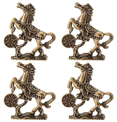 4er-Set Pferdestatuen aus Messing, Antikbronze, 44x16x49 mm