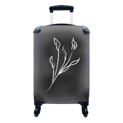 Produktbild von MuchoWow® Koffer Handgepäck Trolley Rollkoffer Kleine Reisekoffer mit 4 Rollen - Strichzeichnungen - Pflanzen - Schwarz - Weiß - Cabin Size < 55x40x23 cm & 55x40x20 cm - Fotokoffer - Kabinenkoffer - Boardgepäck - Reise-Box - Reisekoffer - Reisegepäck - Koffer mit Bild - Trolley für Kinder