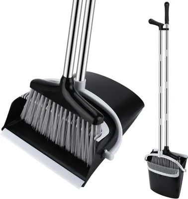 Obrázok produktu pre Súprava na metlu 123 cm, teleskopická rukoväť, metla a lopatka, čierna a sivá, pre interiér