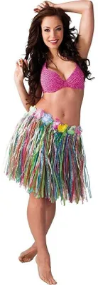 Produktbild von Hawaii "Bastrock" mit Blumen 45 cm | Mehrfarbig