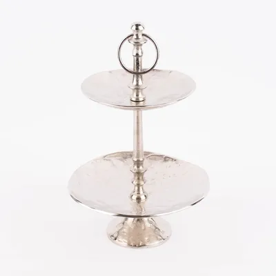 Produktbild von Etagere 2stufig rund strukturierte Oberfläche Metall silberfarbig 22x35cm