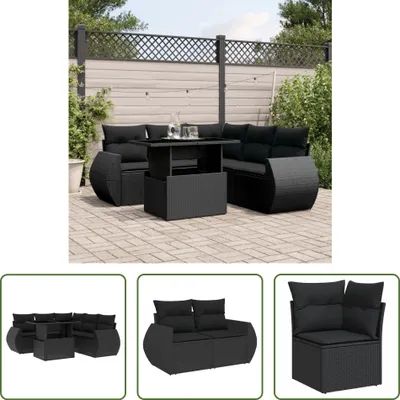 Produktbild von The Living Store 6-tlg. Garten-Sofagarnitur mit Kissen Schwarz Poly Rattan