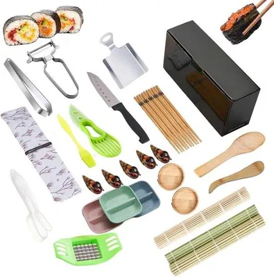Zdjęcie produktu dla Zestaw do robienia sushi dla początkujących – pozwala przygotować 28 sztuk – niezbędne akcesoria do sushi
