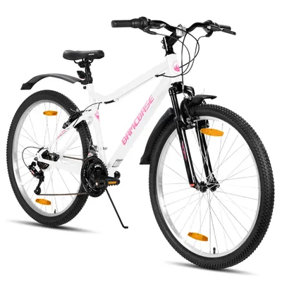 Produktbild von Hiland 26 Zoll Damen Mountainbike, 18-Gang Schaltung, Mountainbike mit V-Bremsen, Robustes MTB für Frauen Studenten-Pendlerfahrrad, Weiß