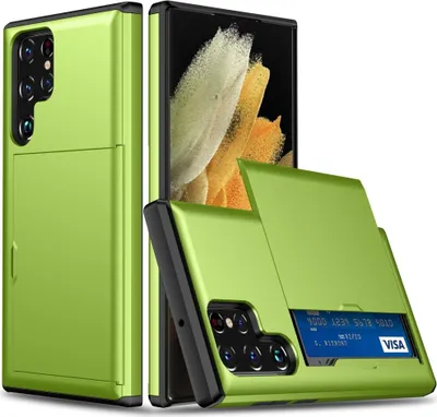 Produktbild von Schutzhülle für Samsung Galaxy S22 Ultra Grün Handyhülle Schutztasche Case Cover Tasche Transparent Smartphone Bumper (Kartensteckplatz-Kreditkarte-Geldscheine)