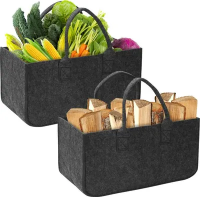 Produktbild von ISOISL 2x Kaminholztasche Filzkorb 50×25×25 cm, faltbarer Holzkorb für Kaminholz mit Griffen, Dunkelgrau