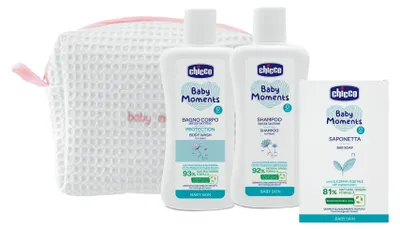Imagen del producto de Chicco Baby Moments: Líquido de baño 200 ml + champú para el cabello 200 ml + jabón suave 100 g