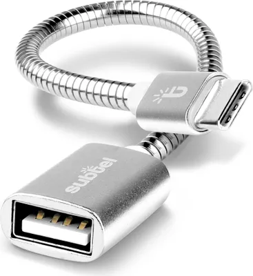 Immagine prodotto di subtel Cavo OTG 15cm per smartphone compatibile con adattatore per telefono smartphone USB C Type C 2.0 argento alluminio
