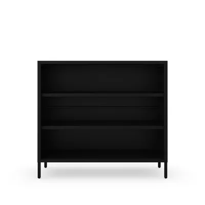 Produktbild von Jan Nowak Niedriges Bücherregal mit 3 Ebenen Luca Aufbewahrungsregal Standregal 2 verstellbare Fachböden Metall Wohnzimmer, 100 x 90 x 35 cm, Schwarz
