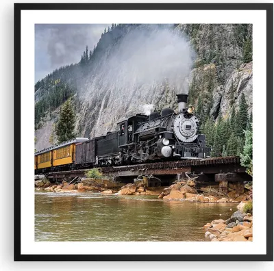 Produktbild von Gerahmtes Poster - Schwarzer Rahmen - Alt Lokomotive Berge - 60x60 cm - Wand Bild - Wanddeko - Wandbilder - Kunstposter - Wandposter - Bilderrahmen - Bilder - Kunstdruck - P2BAC60x60-4581