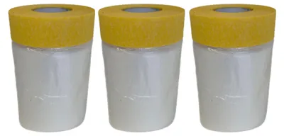 Three rolls of construction film with yellow tape on top, displayed against a white background.