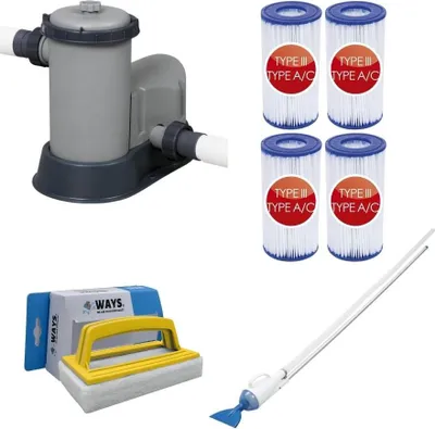 Immagine prodotto di Bestway - Aspiratore per piscine AquaCrawl & pompa filtro 5678 L/u & 4 filtri tipo III & spazzola WAYS