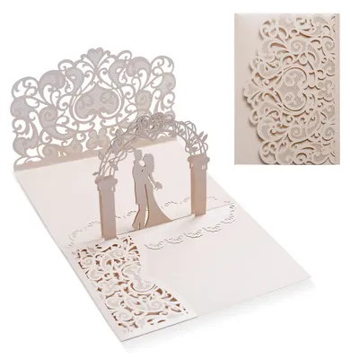 Produktbild von Pop-up-Hochzeitskarte mit Umschlag – 3D-Karte in Rosa