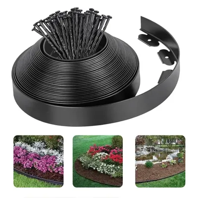 Image de Bordure de pelouse flexible bord de tonte bordure de parterre 10m plastique bordure de pavé bordure de parterre flexible y compris 30 piquets de fixation, noir