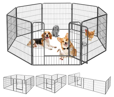 Imagen del producto de Jaula para perros, metálica, de 8 piezas, 80 x 80 cm, con puerta, apta para interior y exterior