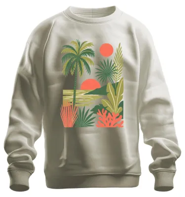 Immagine prodotto di Palme tropicali, spiaggia, tramonto, giungla, stile bohémien, felpa estiva, maglione, natura, taglia M