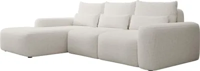 Produktbild von Selsey Carnos – Ecksofa mit Schlaffunktion, Lendenkissen, wasserabweisendem Chenille, Creme, links
