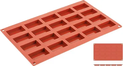 Produktbild von Flache Barrenform, Backform, Silikon, 20 Barren á 4,9 x 2,6 cm und 1,1 cm Höhe