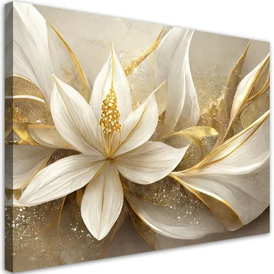 Produktbild von Leinwandbild Goldene 3D-Glamourblumen 60x40 Feeby Gold bild für die wand bereit zum aufhängen