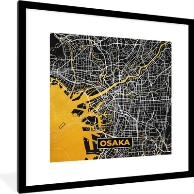 Produktbild von MuchoWow® Gerahmtes Poster Gold - Osaka - Stadtplan - Karte 40x40 cm - Poster mit Schwarzem Bilderrahmen Wandposter Rahmen Foto Bilder - Poster - Plakat im Rahmen