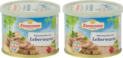 Produktbild von Food-United bayerische Dosenwurst 2x200g Döschen, Leberwurst nach Hausmacher Art, GQB "e Qualität Bayern" von ZIMMERMANN Fleischwerke, passend für Brotzeit und Bier