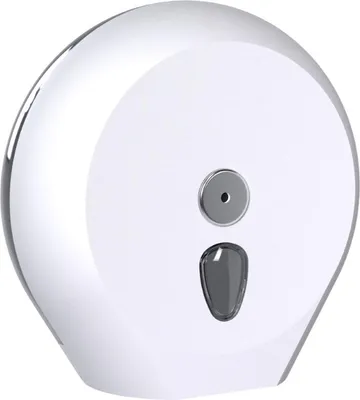 Weißer Jumbo-Toilettenpapierrollenspender mit Sichtfenster für Füllstand.