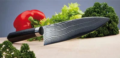 Produktbild von Echtwerk Damast Kochmesser, Koch Messer, Fleischmesser, Küchenmesser, Stahl / Pakka-Holz, Silber / Schwarz, 18 cm, EW-DM-0310