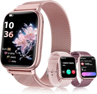 Produktbild von Smartwatch Damen mit Telefonfunktion, 3 Armbänder 1.83" HD Smart watch mit 24H Pulsmesser SpO2 Schlafmonitor IP68 Wasserdicht 120+ Sportmodi Schrittzähler Fitness Tracker für iOS Android Rosa
