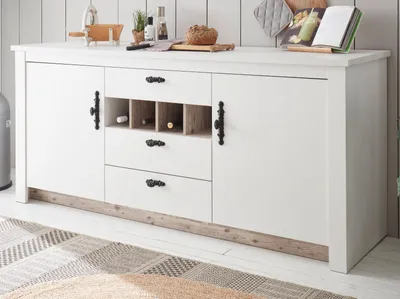 Produktbild von Küchenschrank "Rovola" in weiß Pinie Landhaus Küche Unterschrank für Spüle oder Kochfeld 202 cm, Soft-Close
