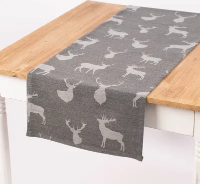 Zdjęcie produktu dla Piękne życie. Obrus dekoracyjny Jacquard Cosy Hirschen, ciemnoszary, szary