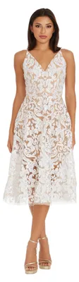 Productafbeelding van Dress the Population, damesjurk "Blair", met kant en pailletten, model "fit & flare", kleur wit/beige