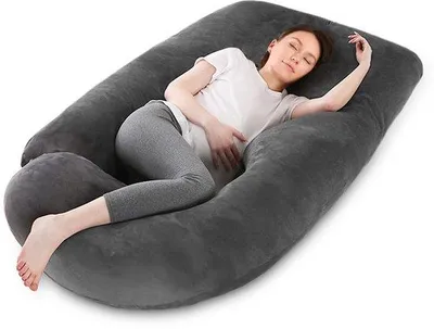 Image de Coussin de grossesse et d'allaitement Unyqoos® en forme de J, avec housse en velours, rembourrage en polyester, housse amovible lavable à 30°C – Soutien pour tout le corps, pour la tête, le dos et le ventre