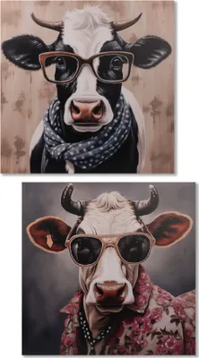 Produktbild von 2er Set Wandbilder auf Leinwand Kuh mit Brille 60x60cm Formano