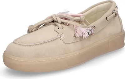 Produktbild von Damen Rauleder Mokassin beige mit Schnürung und herausnehmbarer Innensohle
