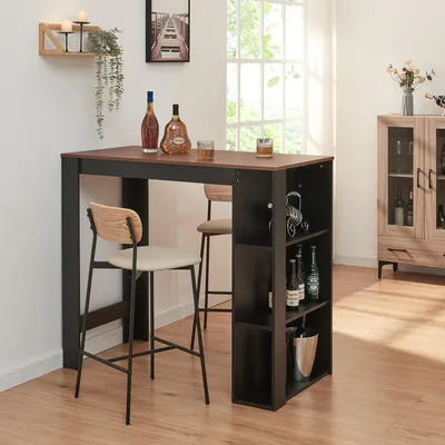 Produktbild von Bartisch 'Danderyd' Bartheke 120 x 60 x 106 cm mit 3 Ablagefächern Schwarz/Walnussoptik