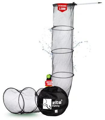 Produktbild von Zite Fishing Setzkescher 3,50m Lang - 45cm Durchmesser - Inklusive Trage-Tasche für Transport & Erdspeer als Angelzubehör, Setzkescher Angeln, Setzkescher gummiert 3,5m