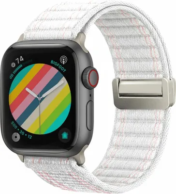Produktbild von Smartwatch Armband für Apple Watch SE 1 44mm Nylon Textil Band Ersatzband Wechselband Magnetverschluss flexibel atmungsaktiv Weiß