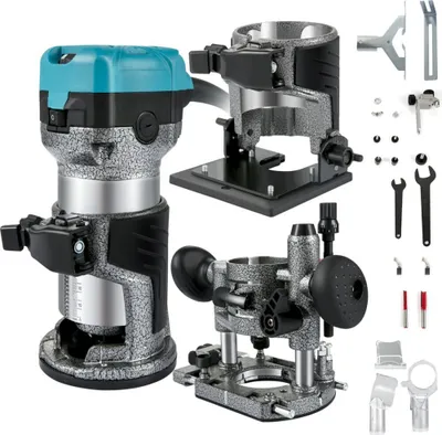 Produktbild von Einhand-Holzoberfräse 710 W Elektrohand-Holzoberfräse 33000 U/min - Feste Basis, Neigungsbasis, Tauchbasis, 3 Spannzangen 6,35/6/8 mm - Fräser 6/8 mm Inklusive - Kurvenführung, Kantenfräse